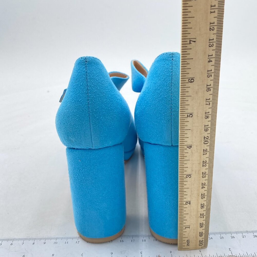 YDN Blue Square Toe Platform Pumps Chunky Heel Mary Janes Ankle Strap Girls Shoe - Picture 4 of 7